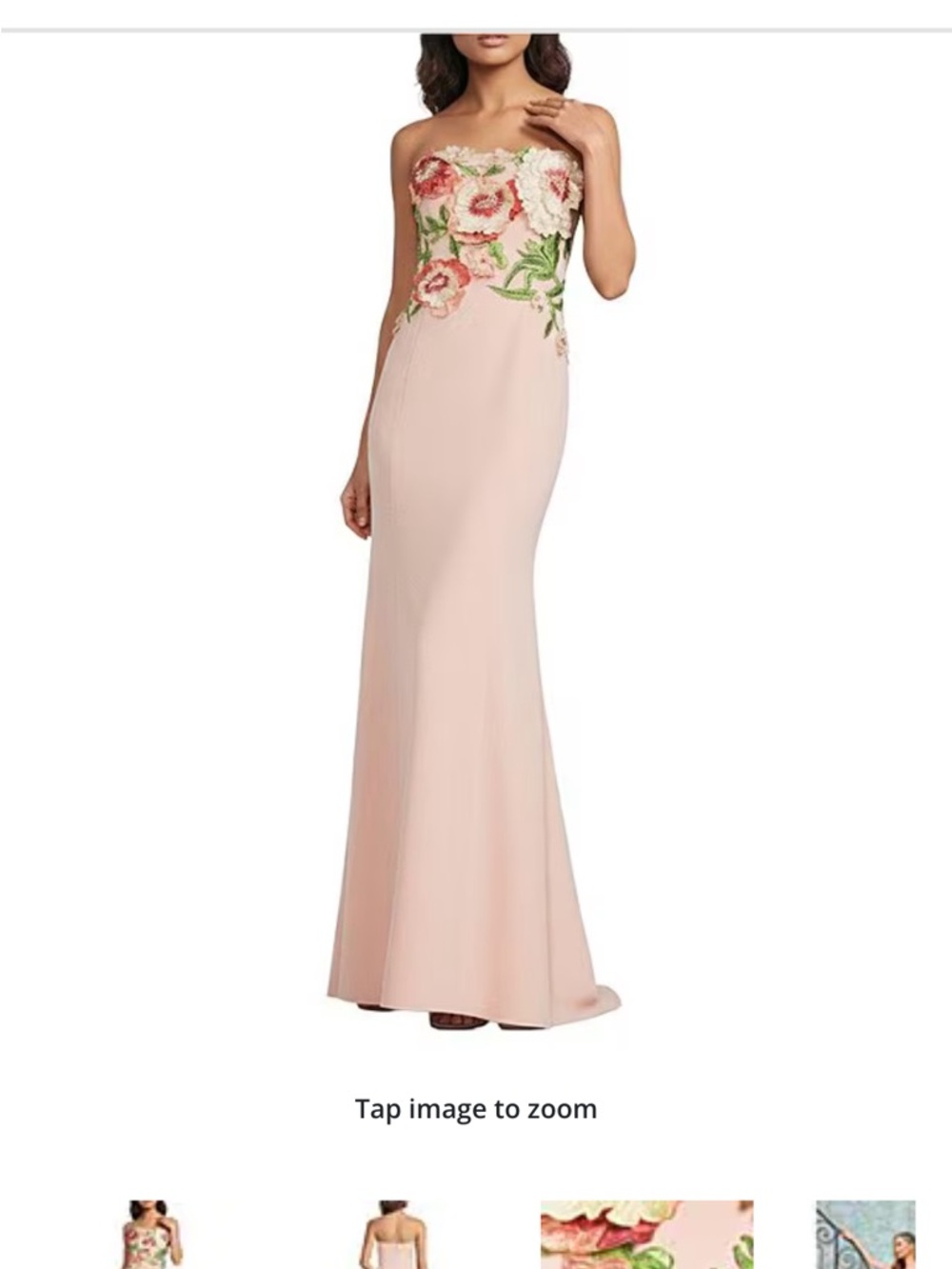 Strapless Blush Floral Appliqué Evening Gown